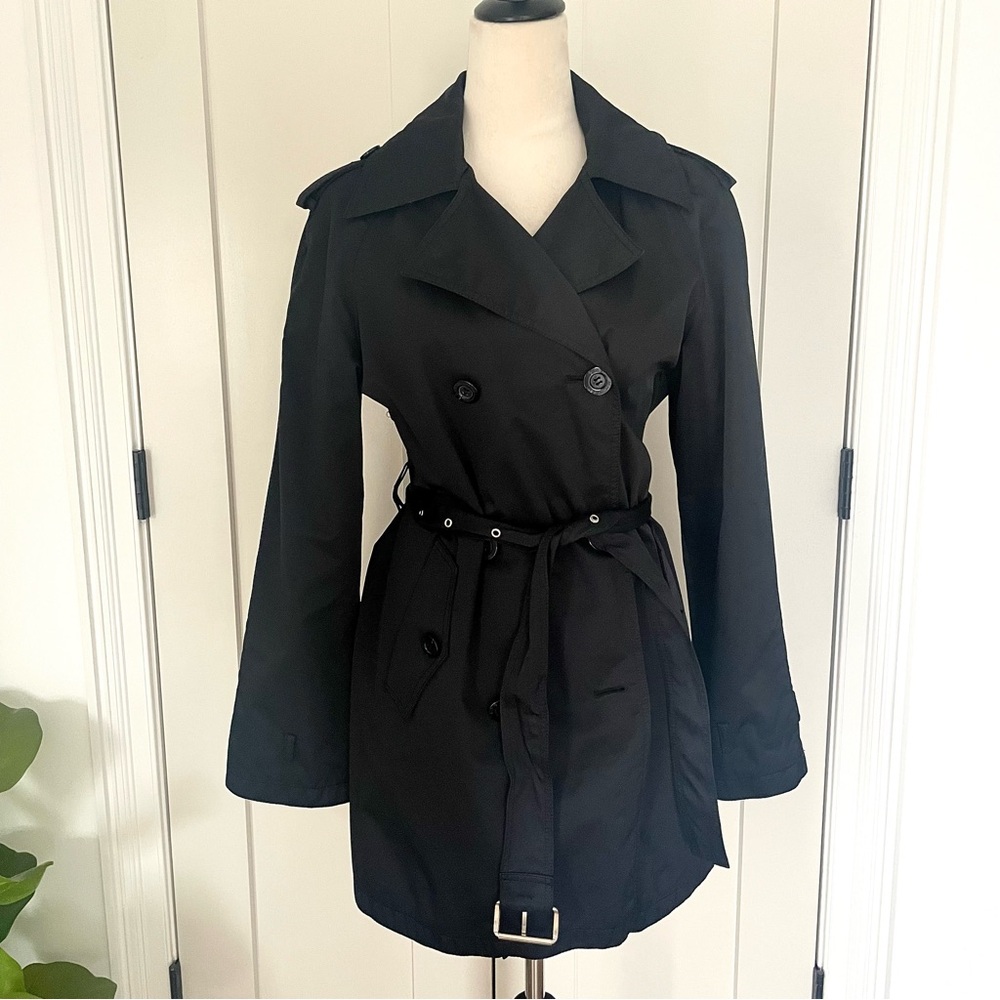 Michael Kors- Classic Black Double Breasted Rain Trench Coat- women’s L